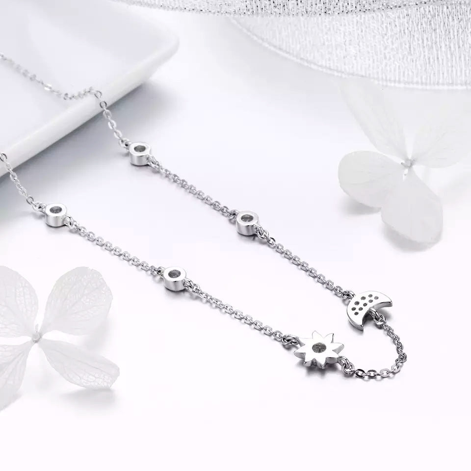 Sterling Silver Sparkling Moon & Star Hypoallergenic Choker Necklace