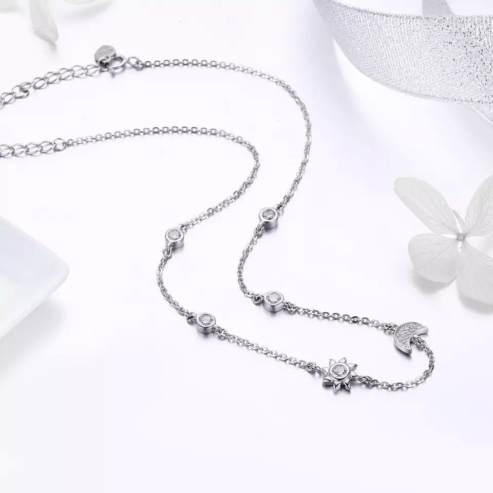 Sterling Silver Sparkling Moon & Star Hypoallergenic Choker Necklace
