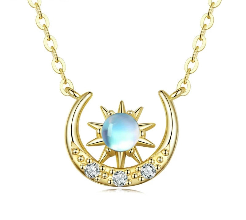 Sterling Silver Shiny Mystic Moon & Sun Hypoallergenic Necklace