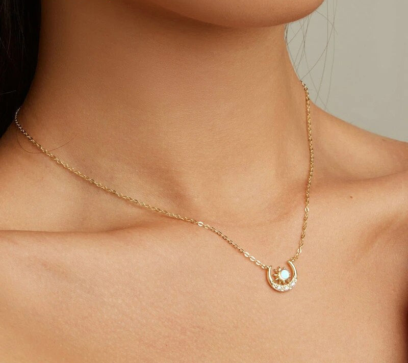 Sterling Silver Shiny Mystic Moon & Sun Hypoallergenic Necklace