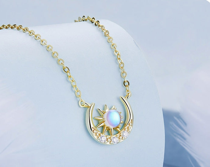 Sterling Silver Shiny Mystic Moon & Sun Hypoallergenic Necklace
