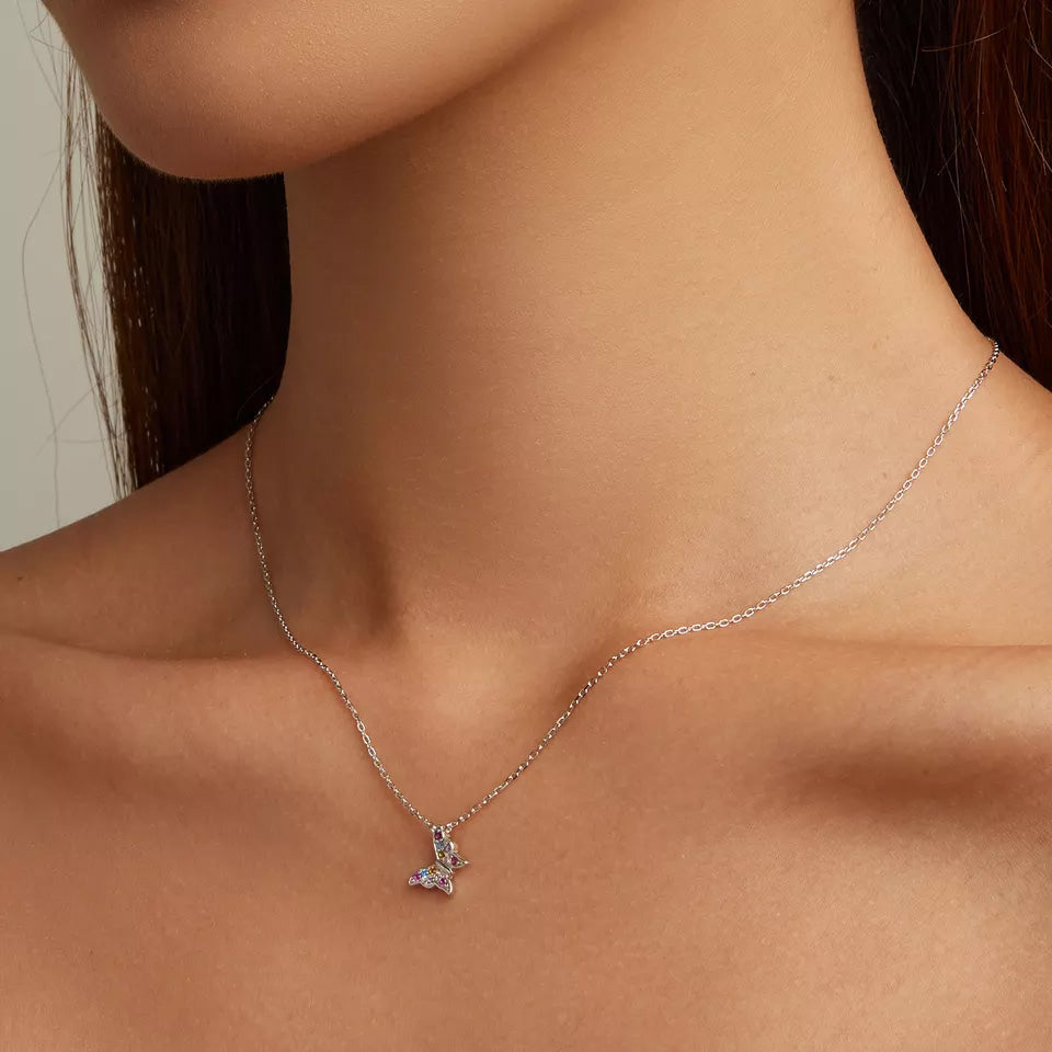 Sterling Silver Rainbow Butterfly Hypoallergenic Necklace