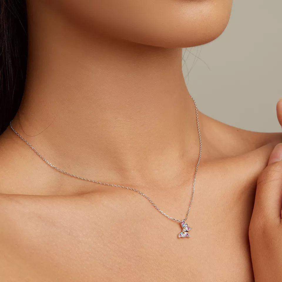Sterling Silver Rainbow Butterfly Hypoallergenic Necklace