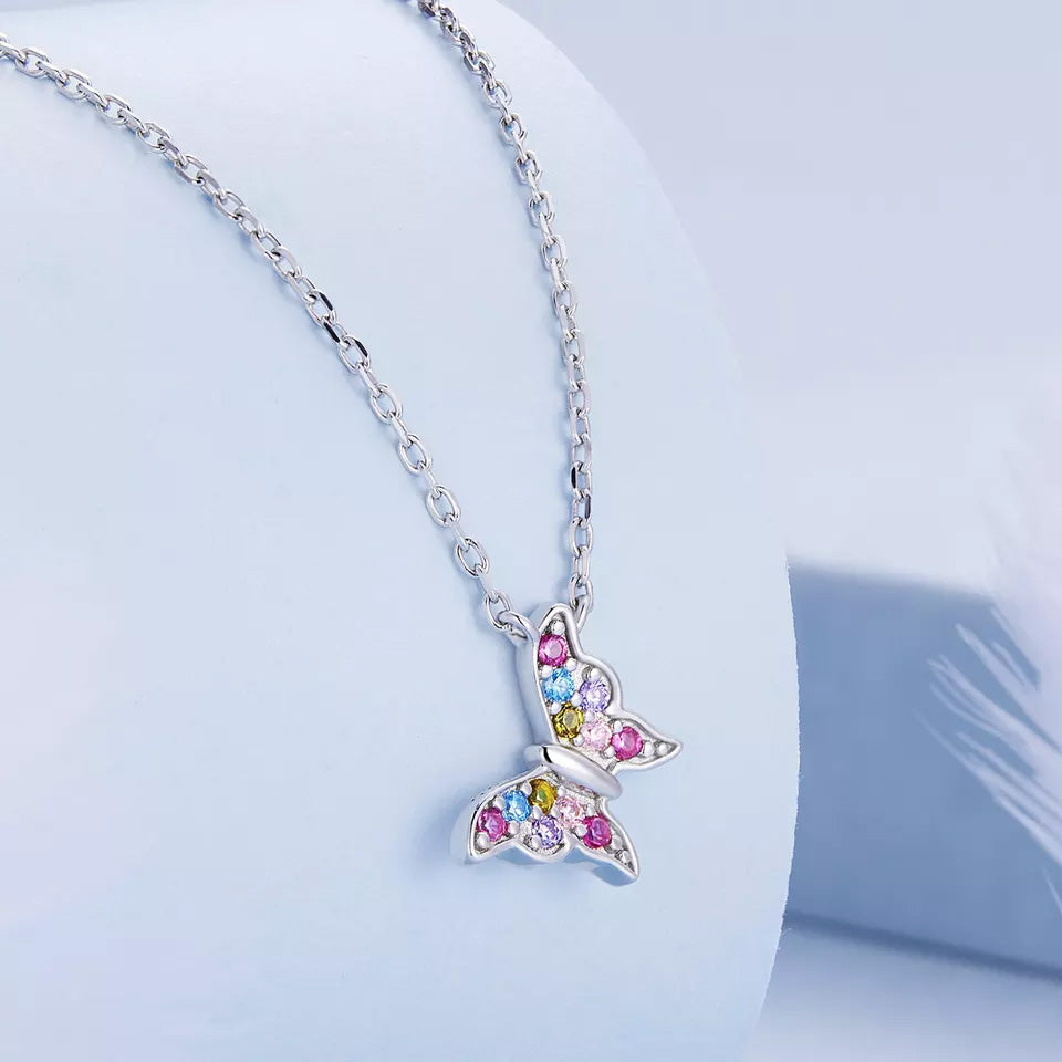 Sterling Silver Rainbow Butterfly Hypoallergenic Necklace