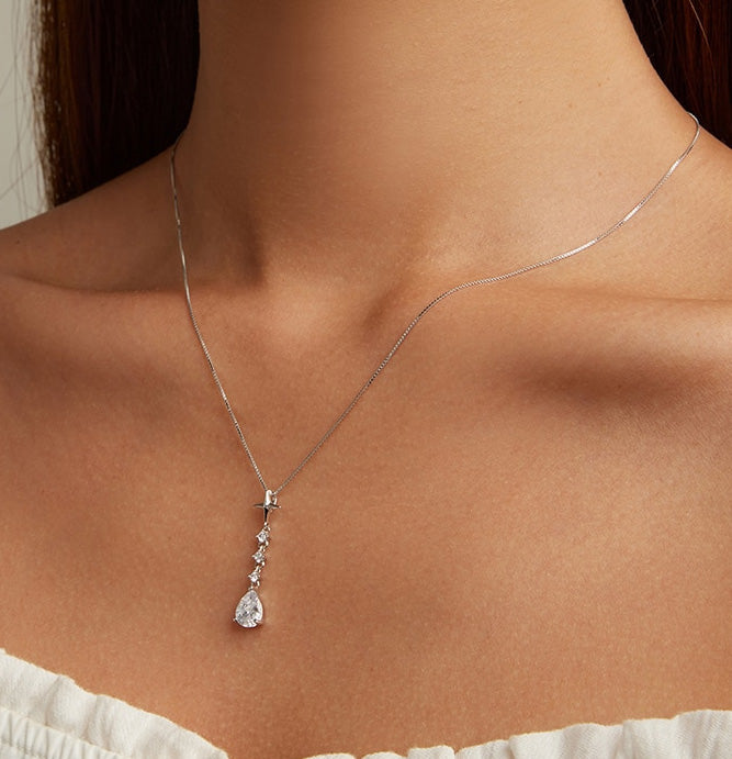 Sterling Silver Crystalline Drop Hypoallergenic Necklace