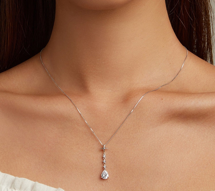 Sterling Silver Crystalline Drop Hypoallergenic Necklace