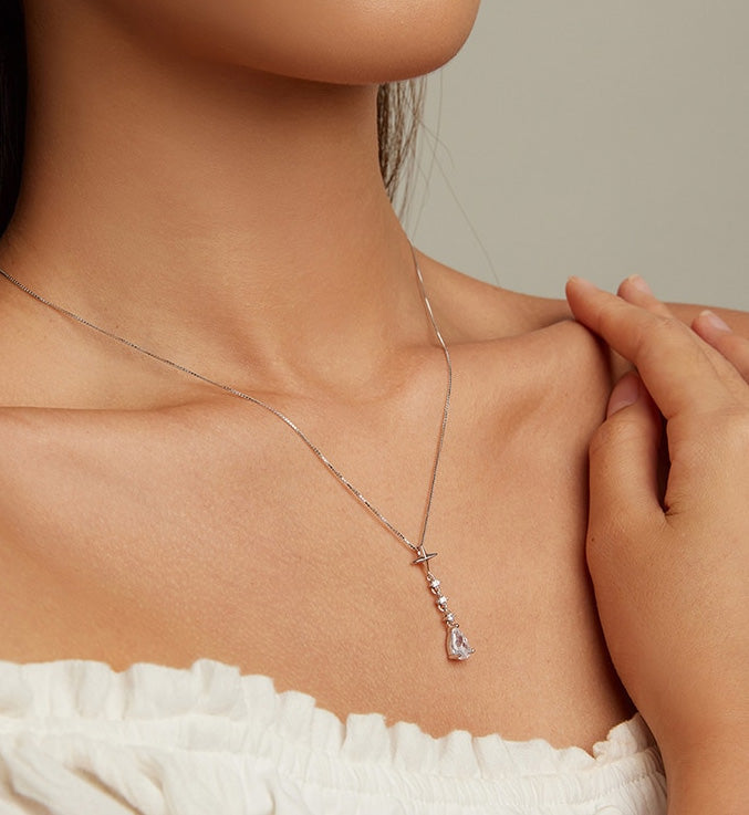 Sterling Silver Crystalline Drop Hypoallergenic Necklace