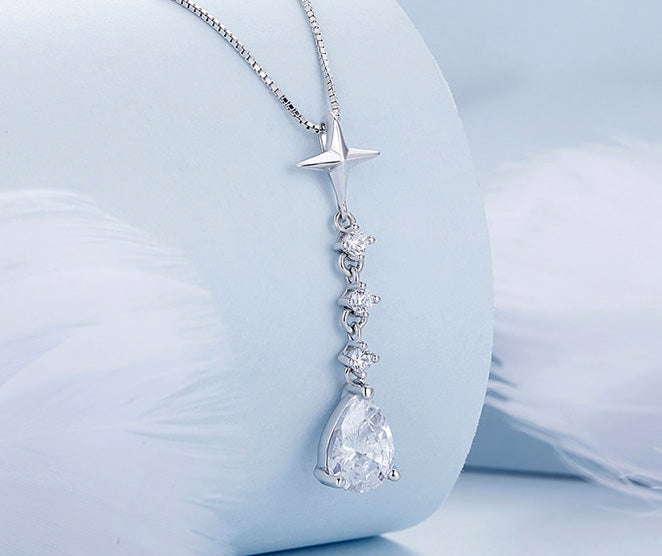 Sterling Silver Crystalline Drop Hypoallergenic Necklace