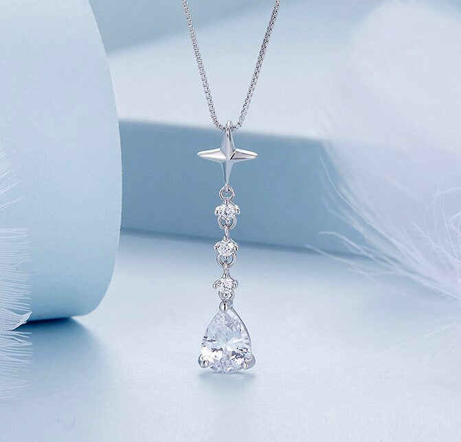 Sterling Silver Crystalline Drop Hypoallergenic Necklace