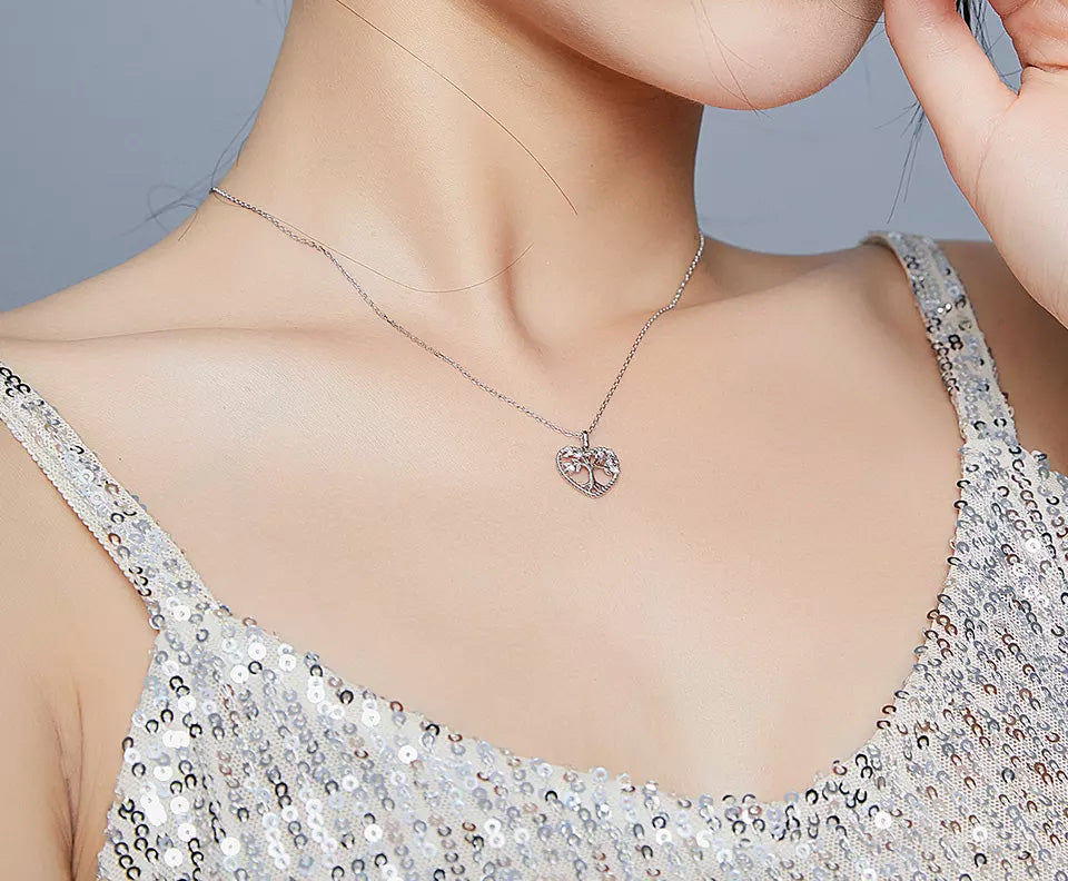 Sterling Silver Tree of Life Heart Hypoallergenic Necklace