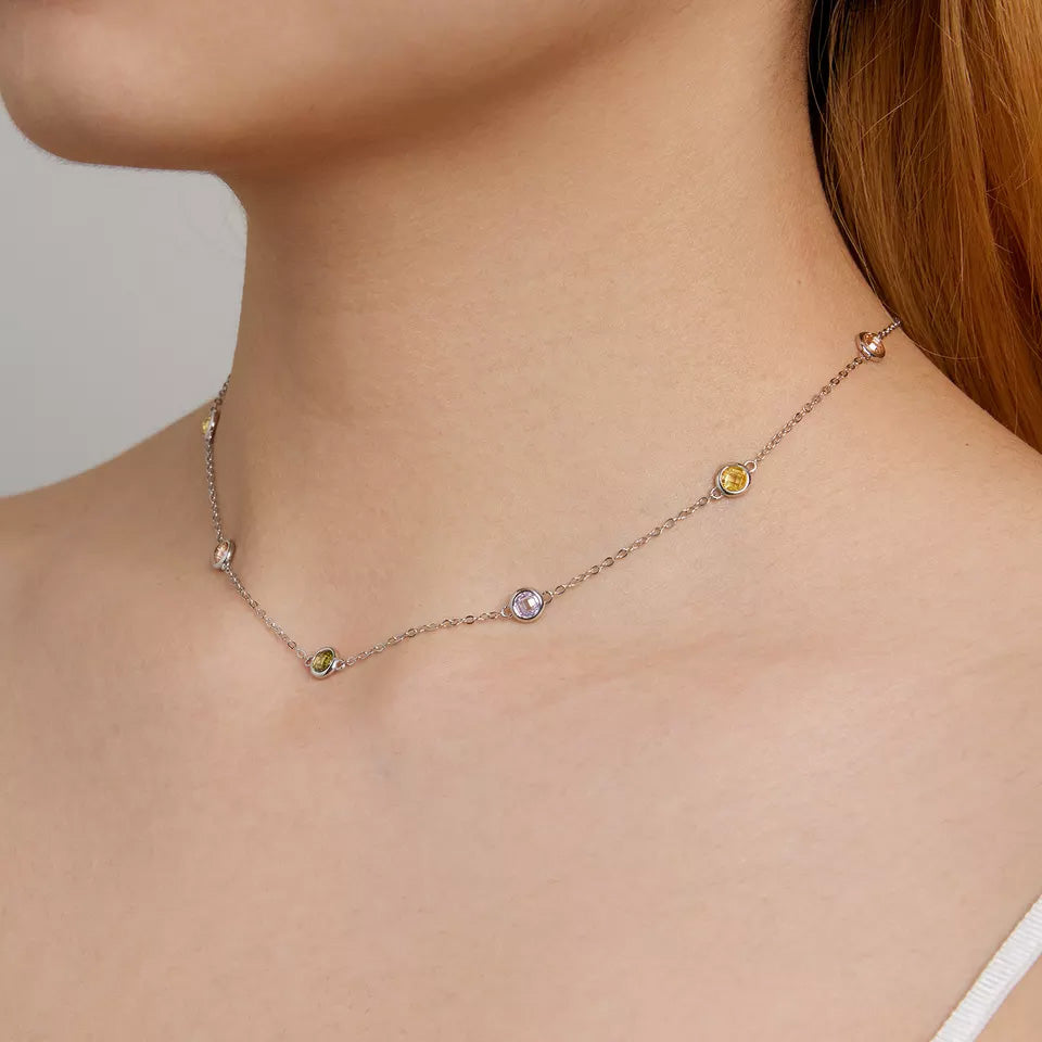 Sterling Silver Colourful CZ Hypoallergenic Necklace