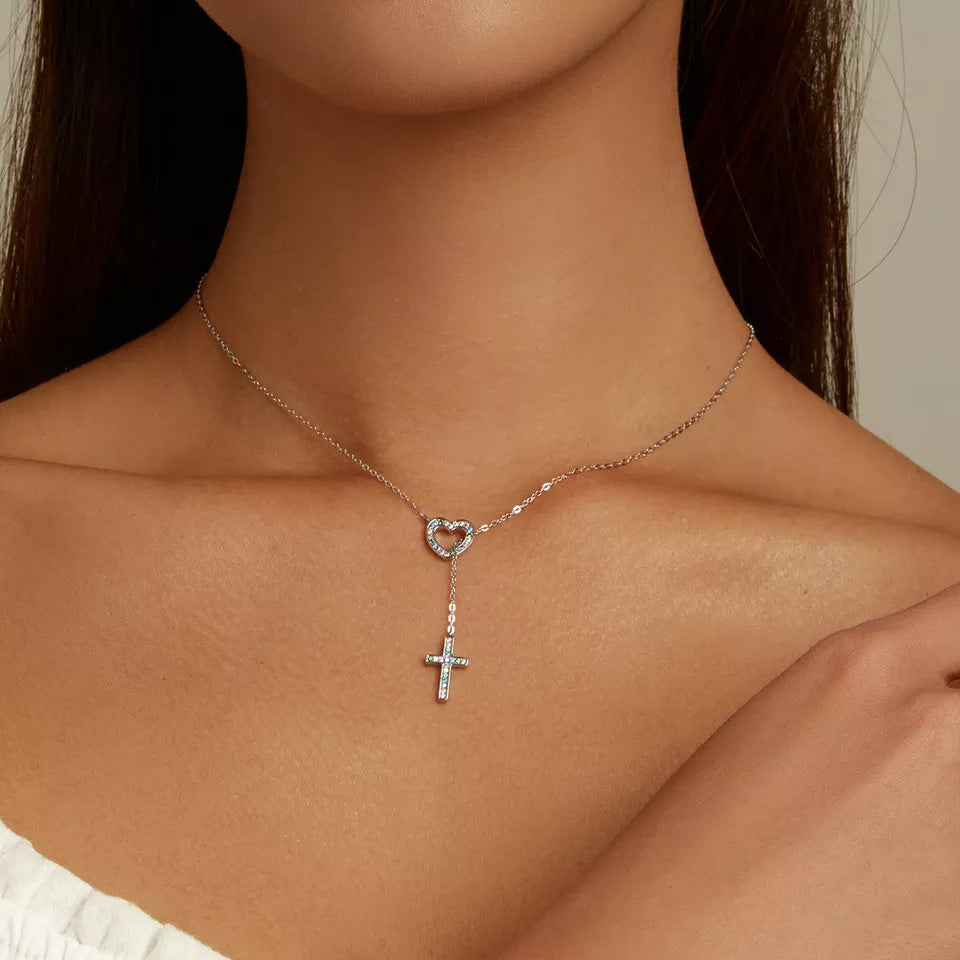 Sterling Silver Love Cross Hypoallergenic Y Necklace