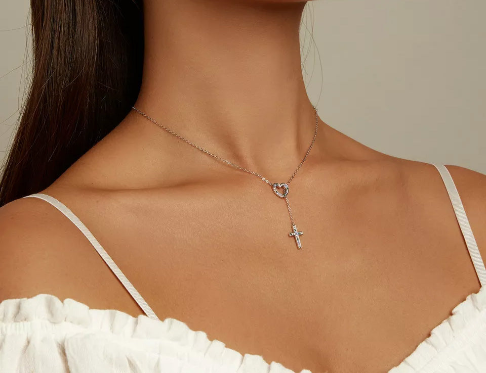 Sterling Silver Love Cross Hypoallergenic Y Necklace