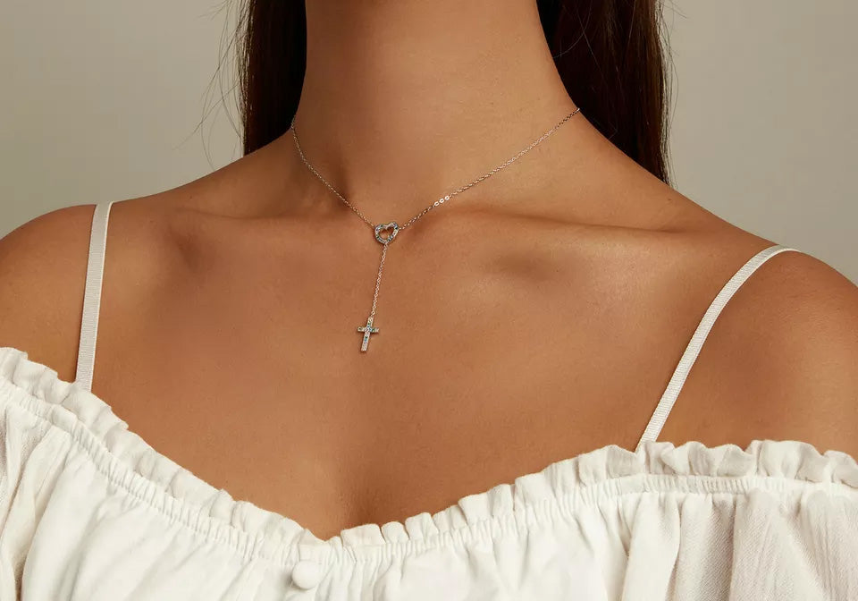 Sterling Silver Love Cross Hypoallergenic Y Necklace
