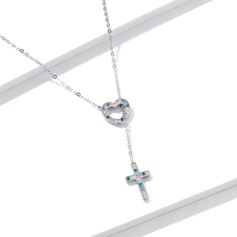Sterling Silver Love Cross Hypoallergenic Y Necklace