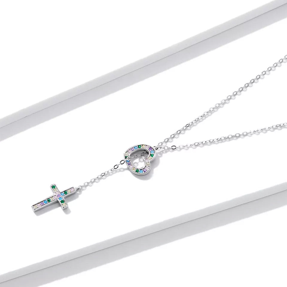 Sterling Silver Love Cross Hypoallergenic Y Necklace