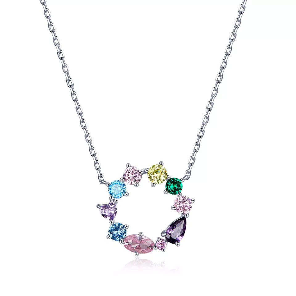 Sterling Silver Colourful Circle Hypoallergenic Necklace
