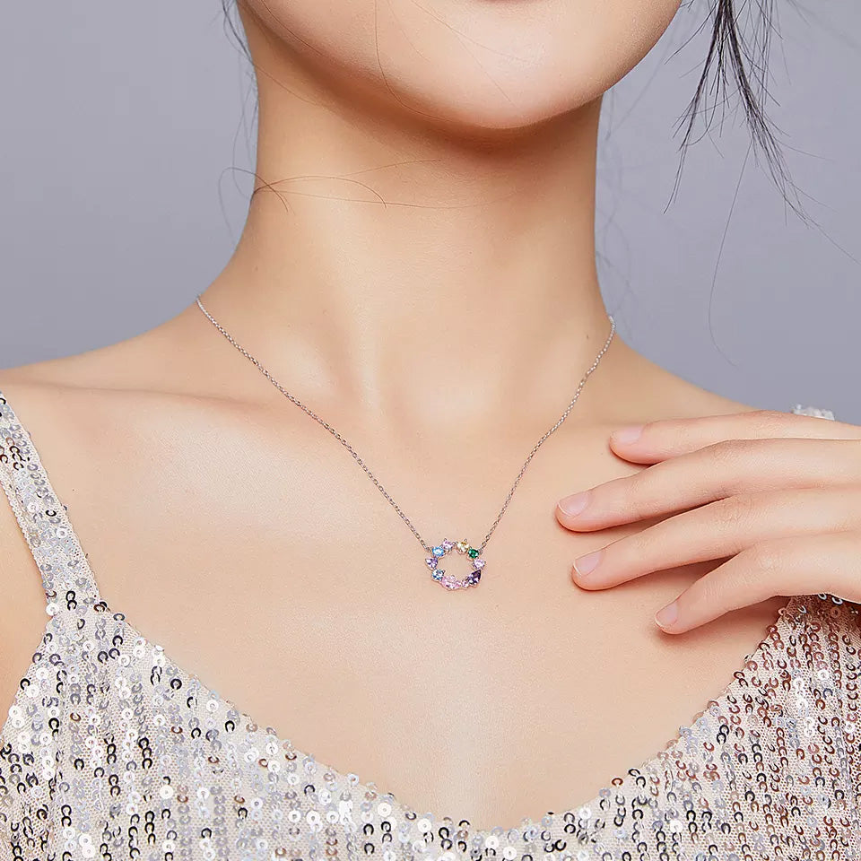 Sterling Silver Colourful Circle Hypoallergenic Necklace