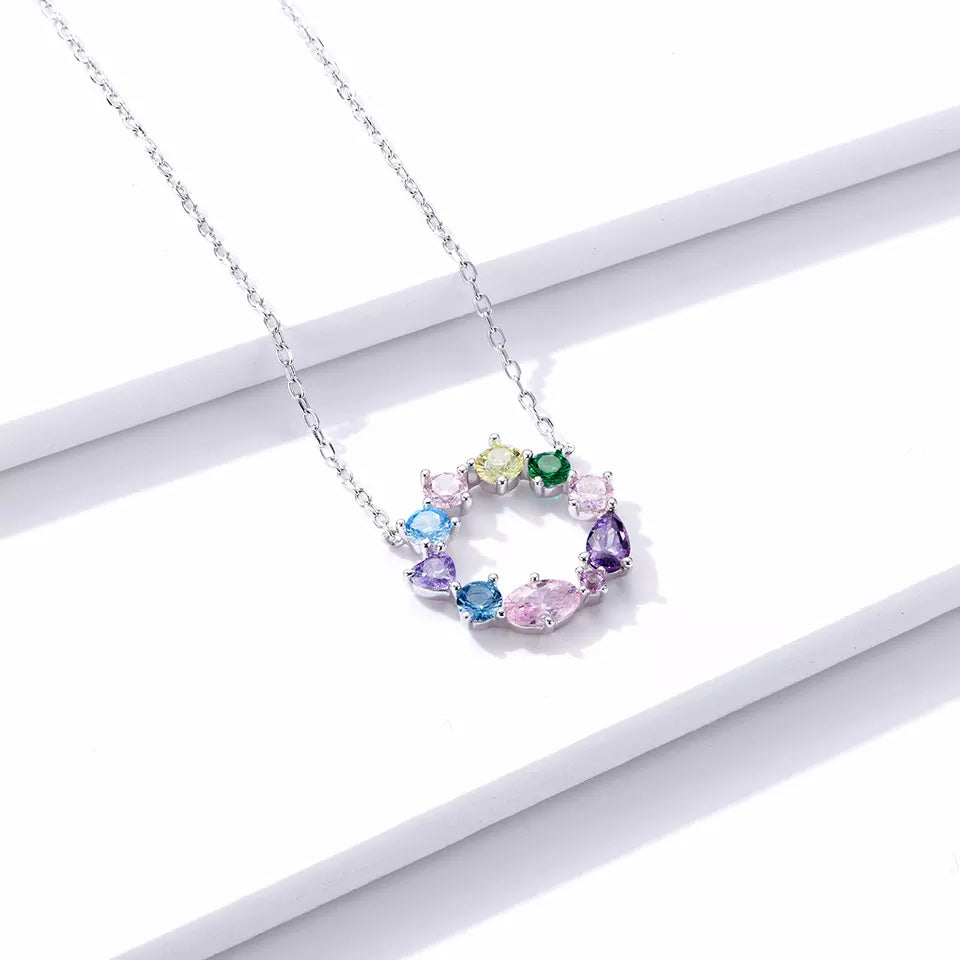 Sterling Silver Colourful Circle Hypoallergenic Necklace