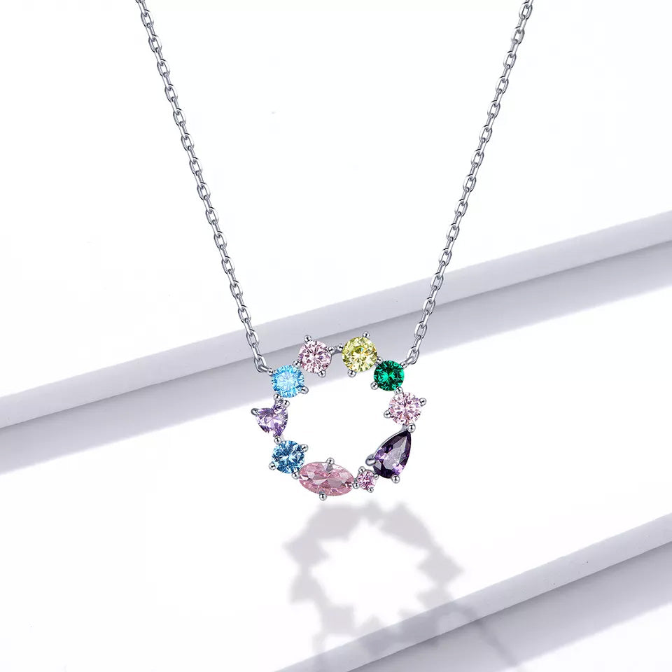 Sterling Silver Colourful Circle Hypoallergenic Necklace