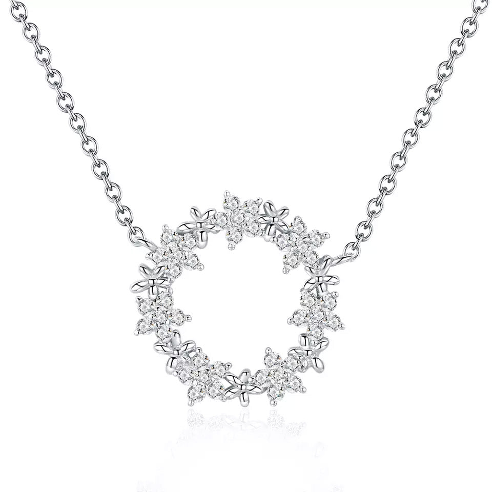 Sterling Silver Wreath Of Flowers Hypoallergenic Necklace