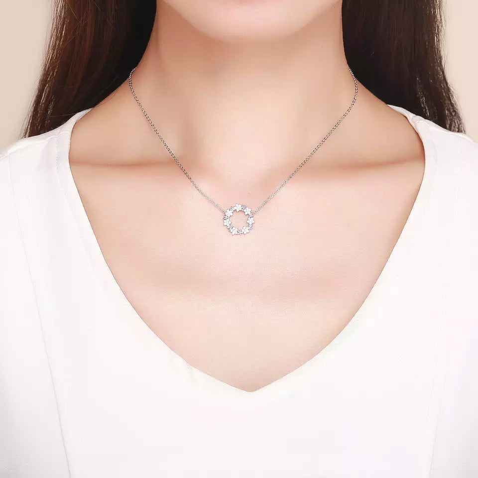 Sterling Silver Wreath Of Flowers Hypoallergenic Necklace