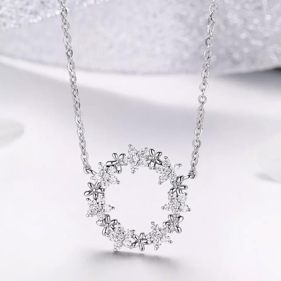 Sterling Silver Wreath Of Flowers Hypoallergenic Necklace