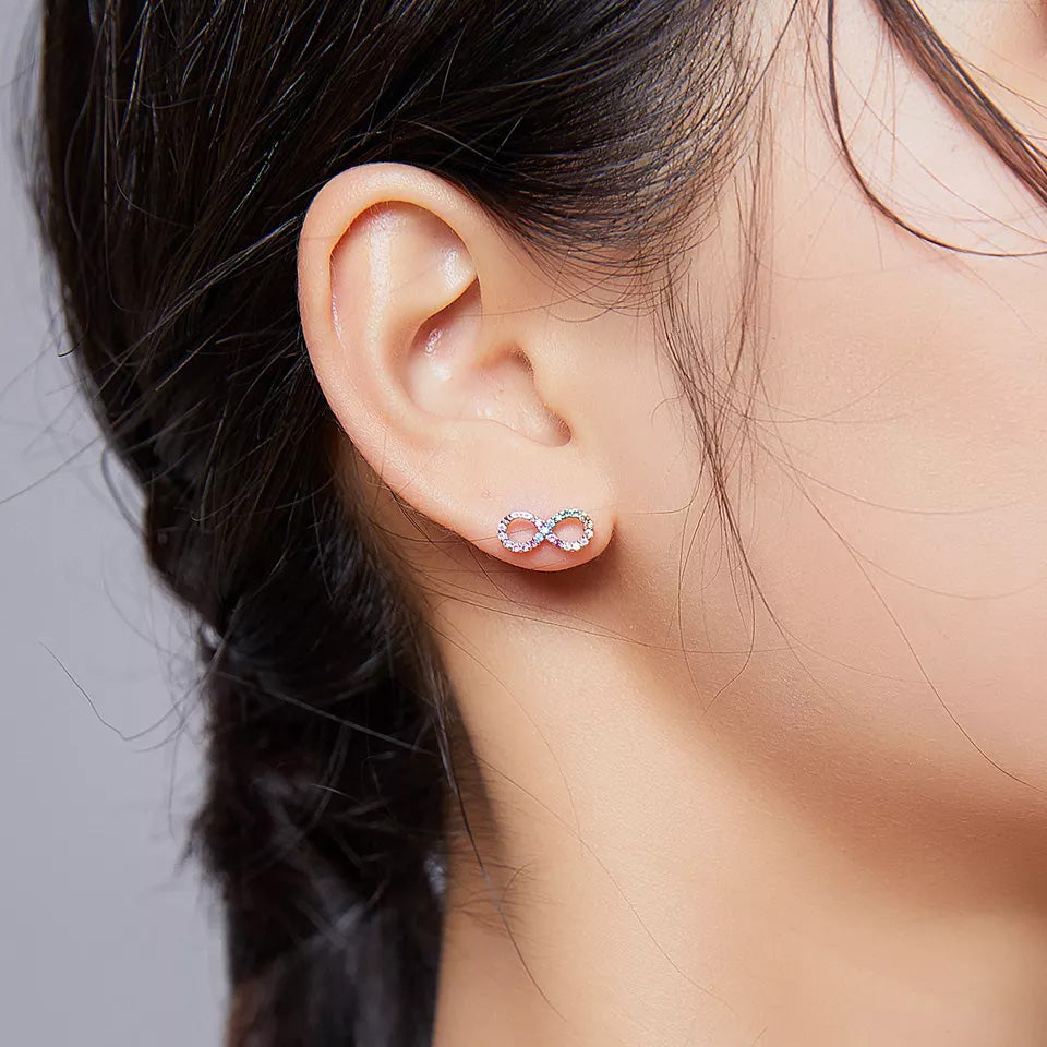 Sterling Silver Infinity Love Rainbow Hypoallergenic Stud Earrings