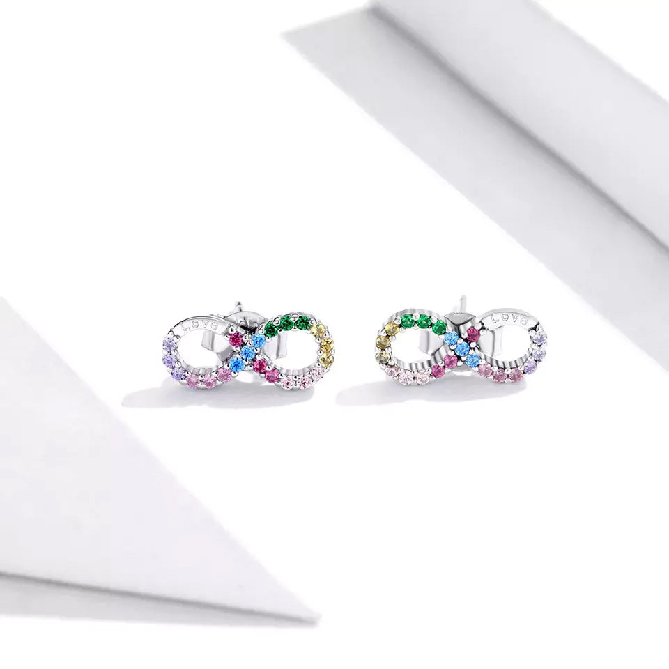 Sterling Silver Infinity Love Rainbow Hypoallergenic Stud Earrings