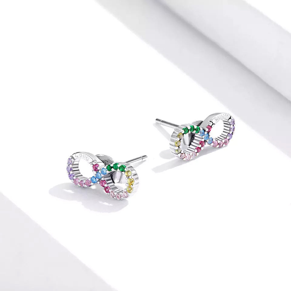 Sterling Silver Infinity Love Rainbow Hypoallergenic Stud Earrings