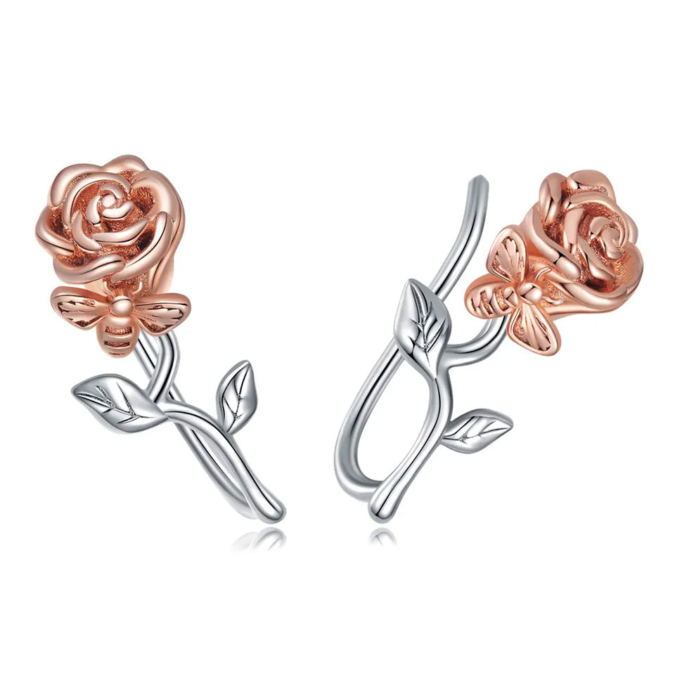 Sterling Silver Graceful Rose Hook Hypoallergenic Earrings