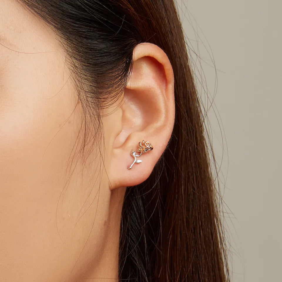 Sterling Silver Graceful Rose Hook Hypoallergenic Earrings