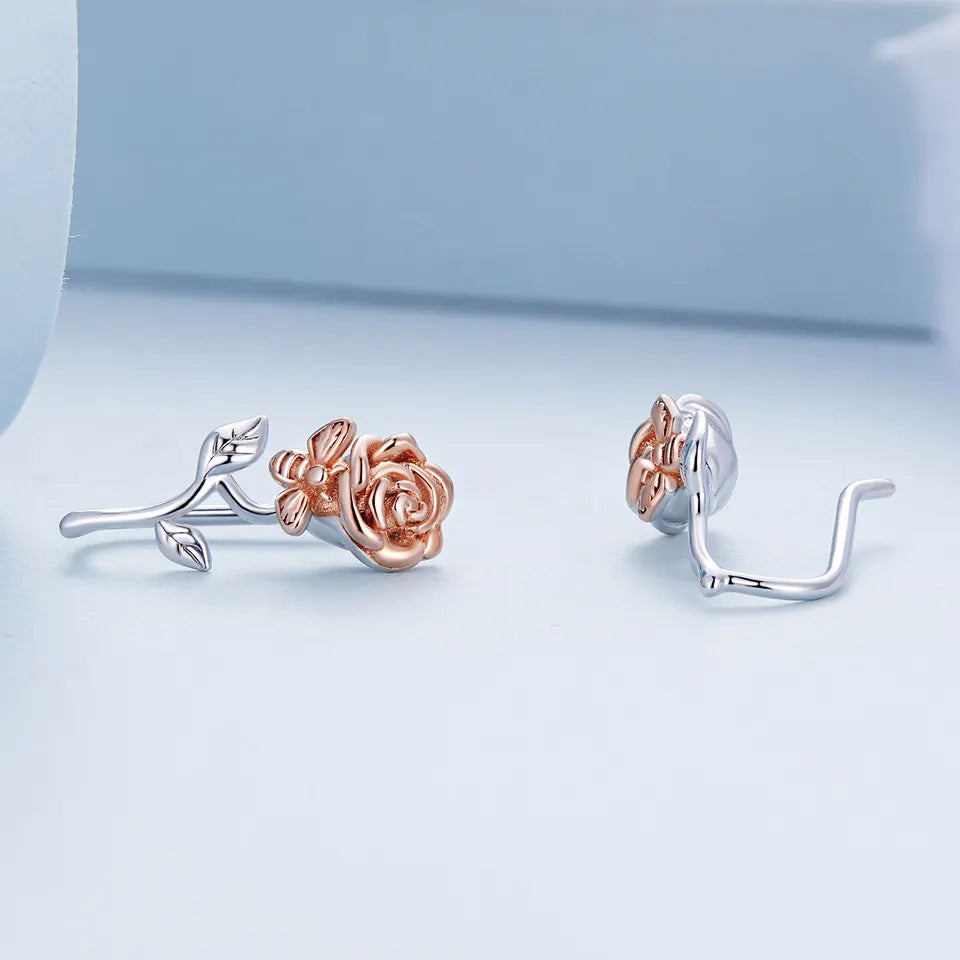 Sterling Silver Graceful Rose Hook Hypoallergenic Earrings