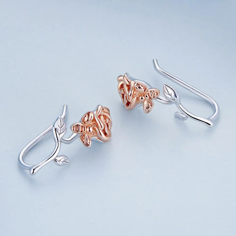 Sterling Silver Graceful Rose Hook Hypoallergenic Earrings