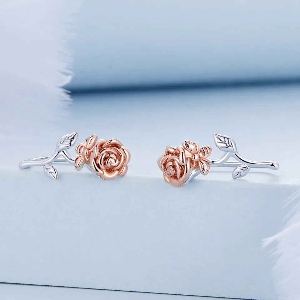 Sterling Silver Graceful Rose Hook Hypoallergenic Earrings