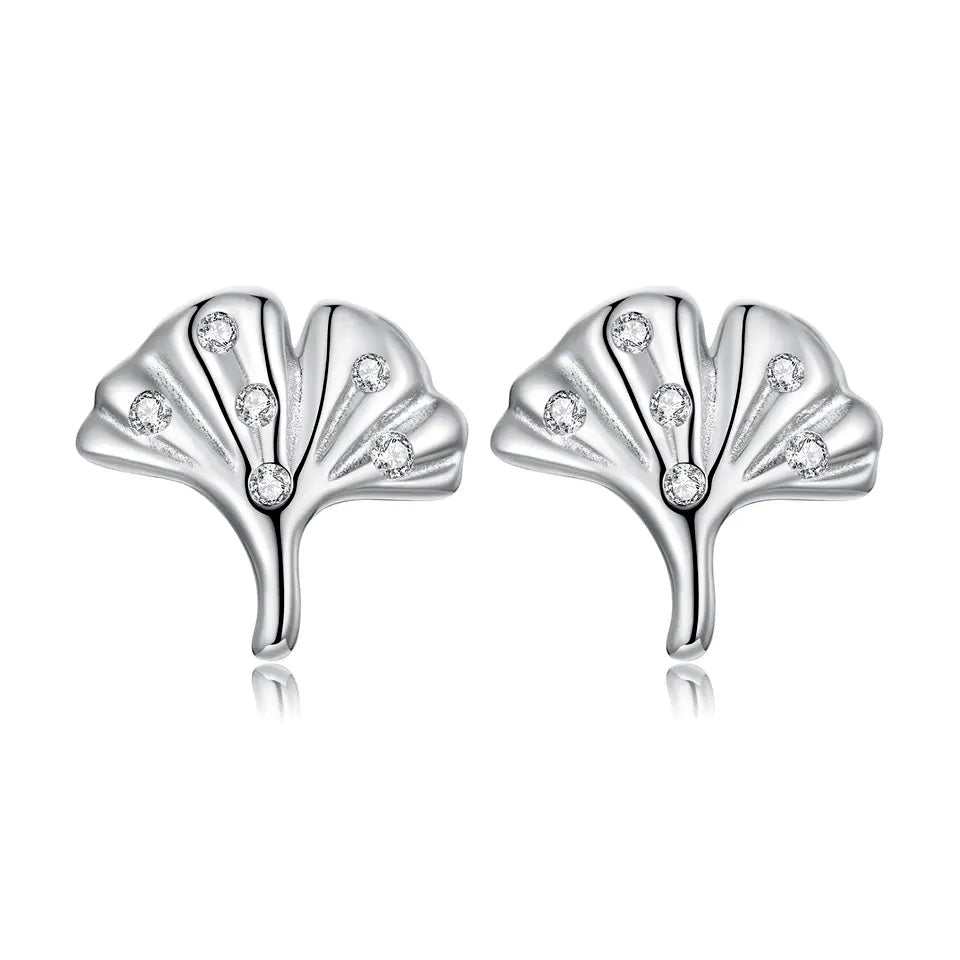 Sterling Silver Ginkgo Leaf Stud Hypoallergenic Earrings