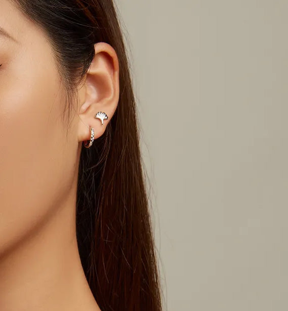 Sterling Silver Ginkgo Leaf Stud Hypoallergenic Earrings