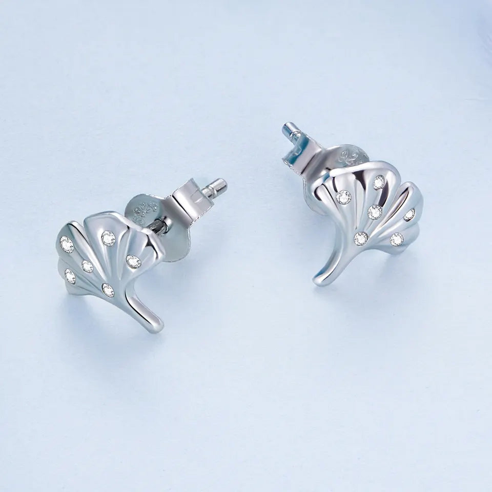 Sterling Silver Ginkgo Leaf Stud Hypoallergenic Earrings