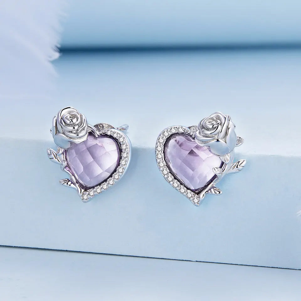 Sterling Silver Love Rose Stud Hypoallergenic Earrings