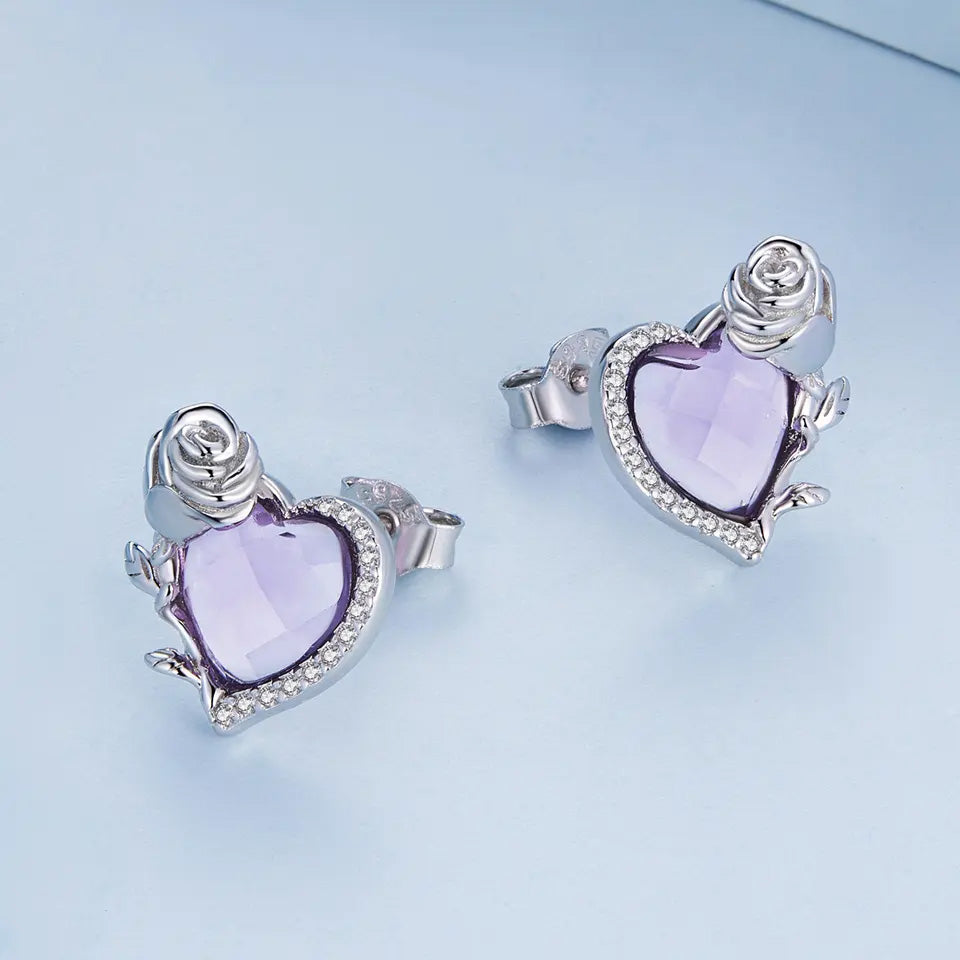 Sterling Silver Love Rose Stud Hypoallergenic Earrings