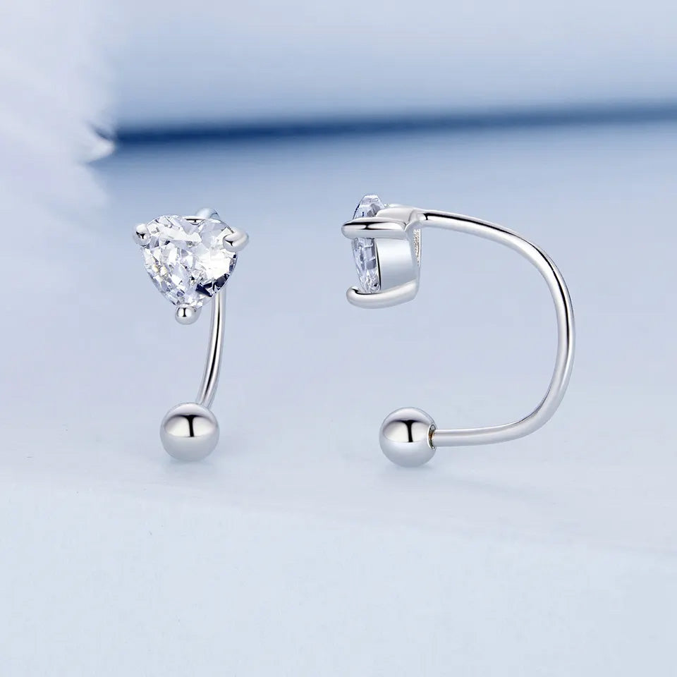Sterling Silver Brilliant Heart Screw Hook Hypoallergenic Earrings