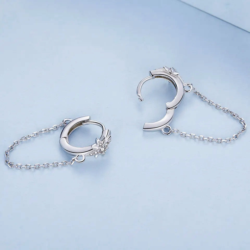 Sterling Silver Star Long Tassel Huggie Hypoallergenic Earrings