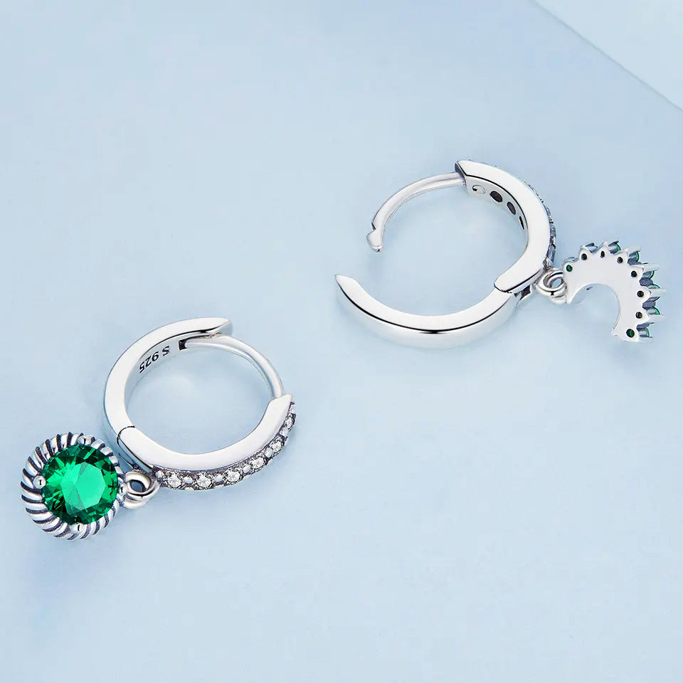 Sterling Silver Green Sun & Moon Huggie Hypoallergenic Earrings