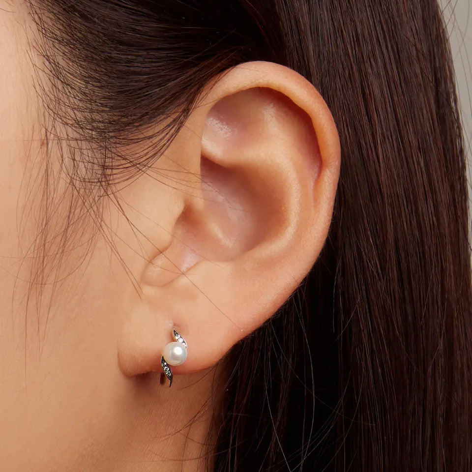 Sterling Silver Stylish Pear Huggie Hypoallergenic Earrings