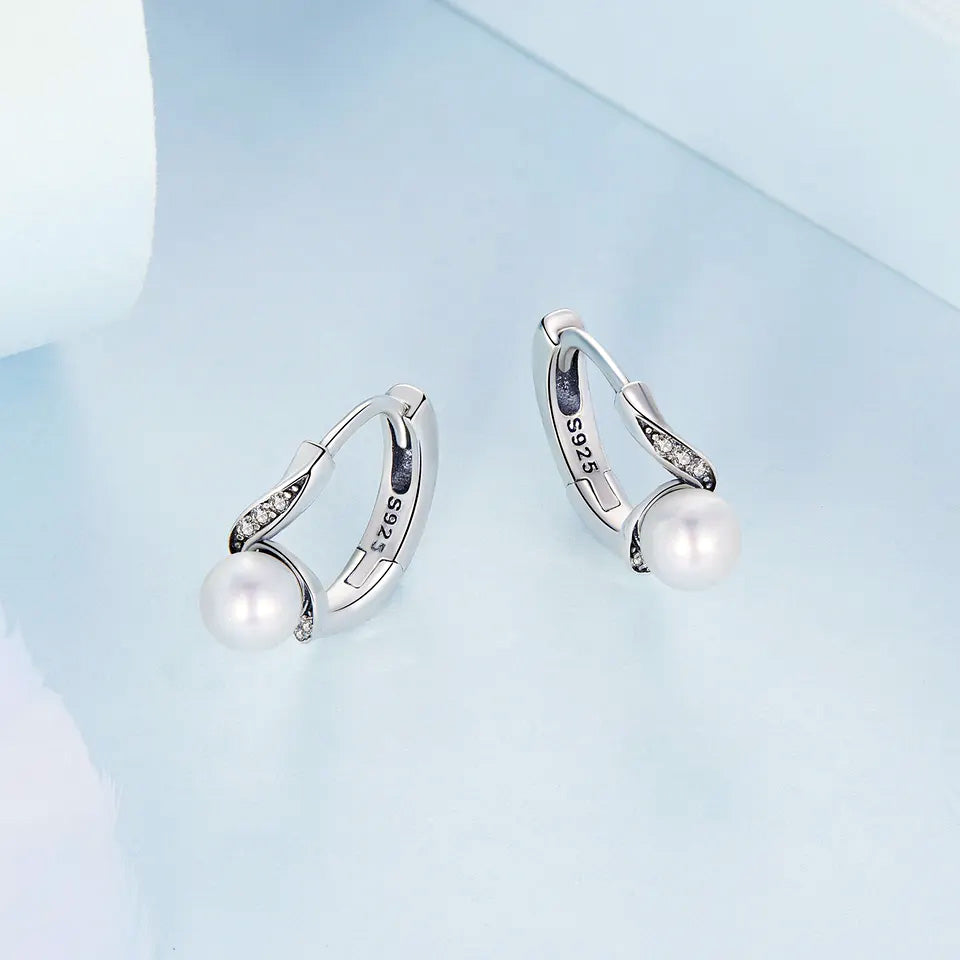 Sterling Silver Stylish Pear Huggie Hypoallergenic Earrings