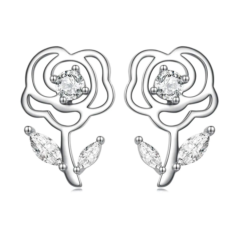 Sterling Silver Exquisite & Elegant Rose Stud Hypoallergenic Earrings