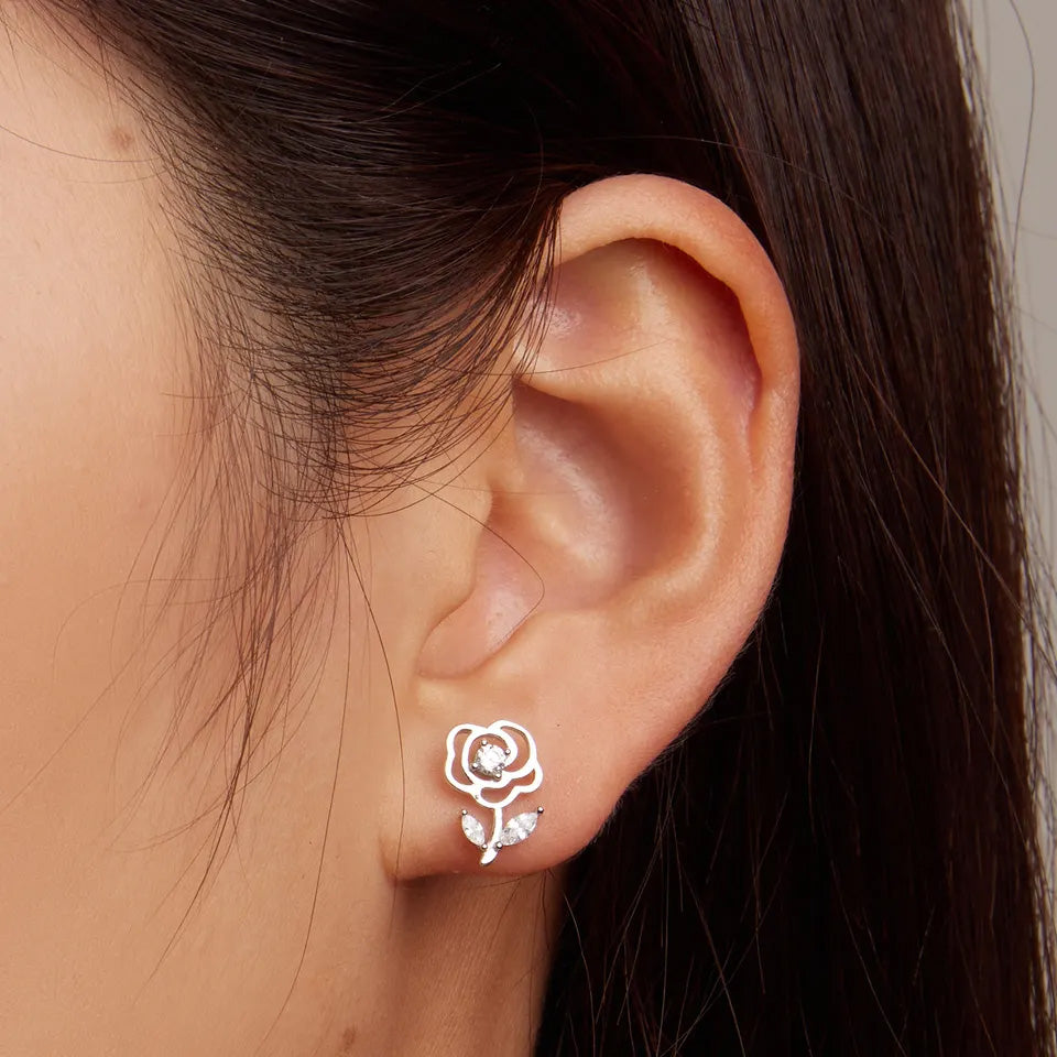 Sterling Silver Exquisite & Elegant Rose Stud Hypoallergenic Earrings
