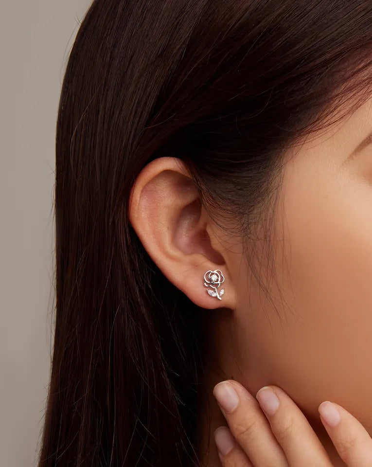 Sterling Silver Exquisite & Elegant Rose Stud Hypoallergenic Earrings