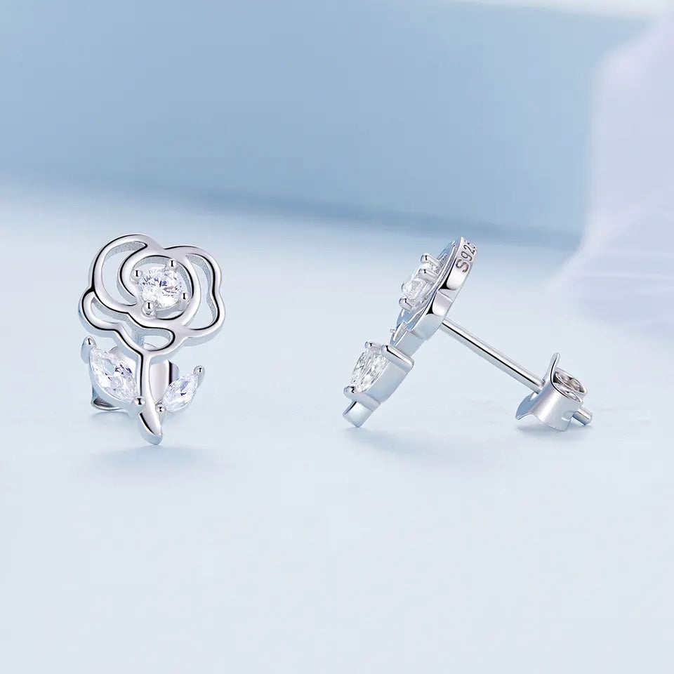 Sterling Silver Exquisite & Elegant Rose Stud Hypoallergenic Earrings