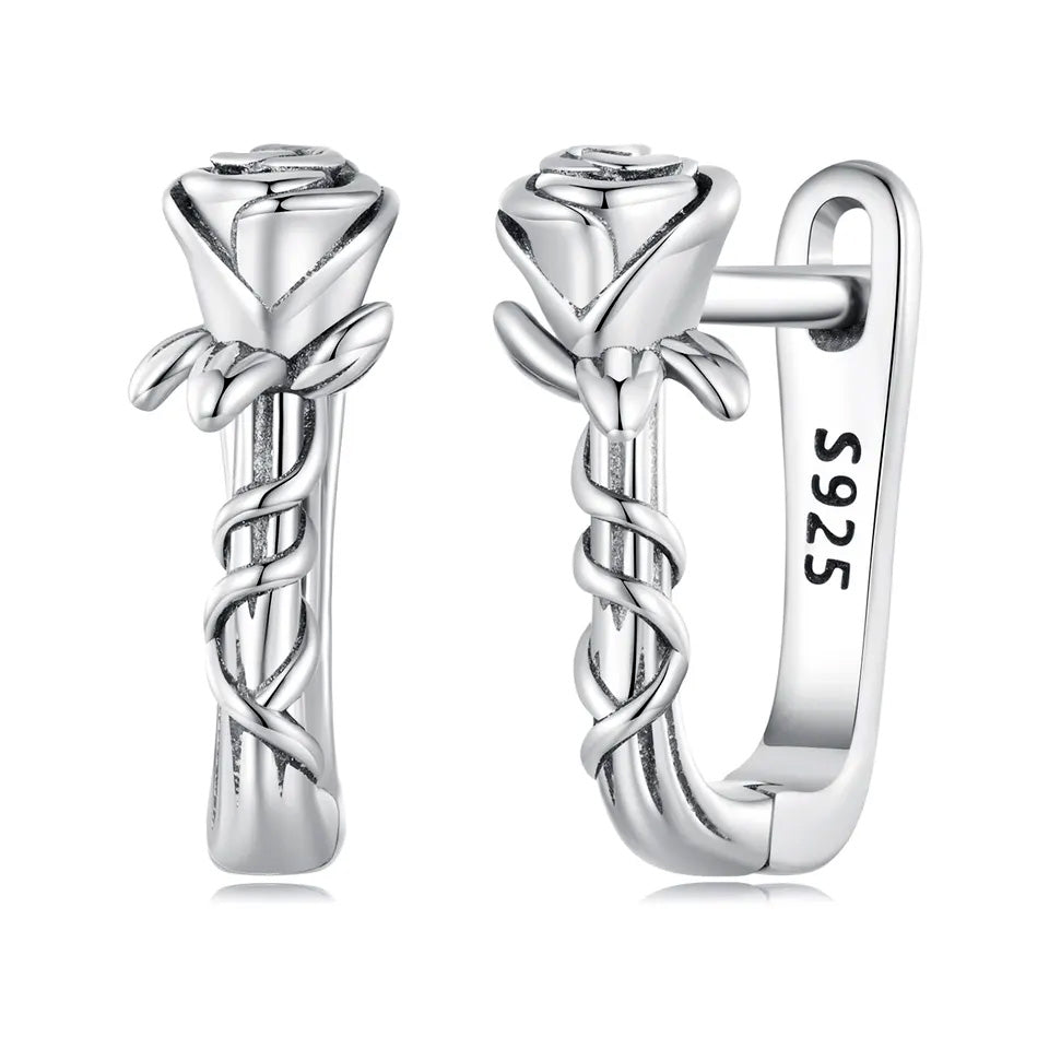 Sterling Silver Vine Flower Huggie Hypoallergenic Earrings